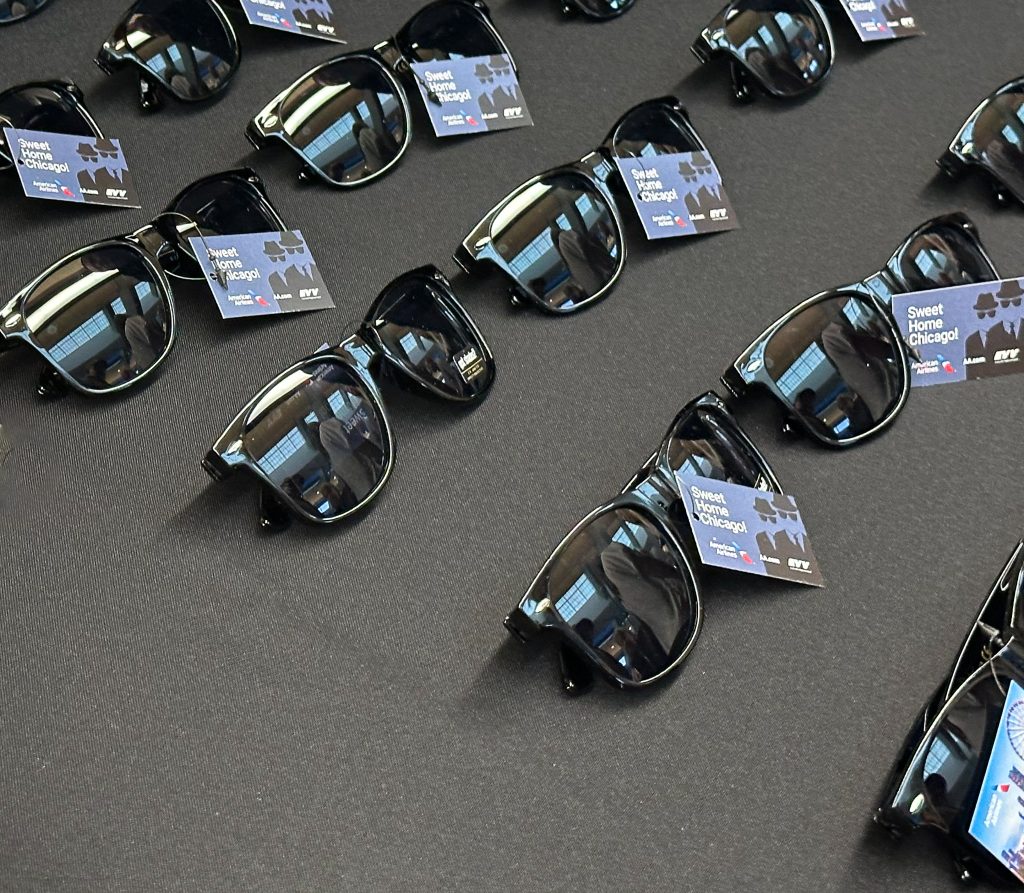 a group of sunglasses on a table