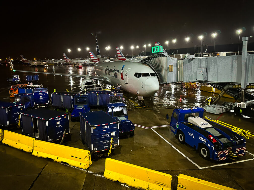 a plane parked at an airport