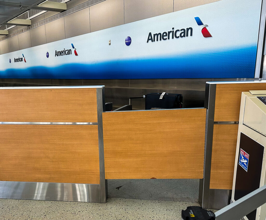 a desk in a airport