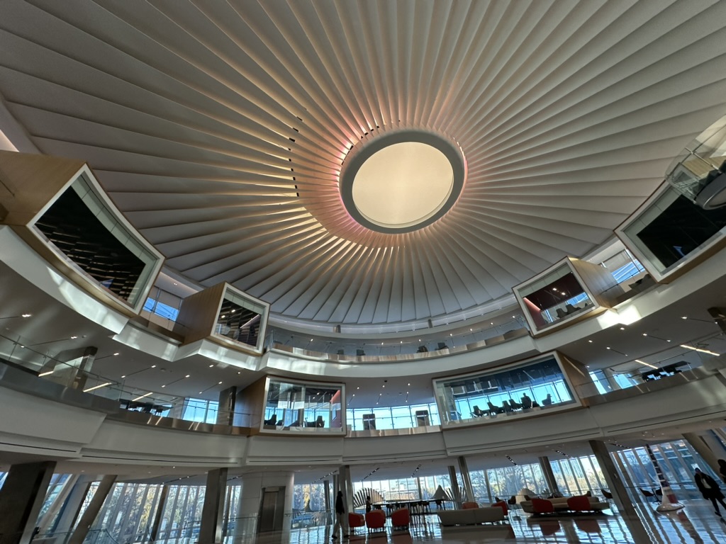 a large circular ceiling with many windows