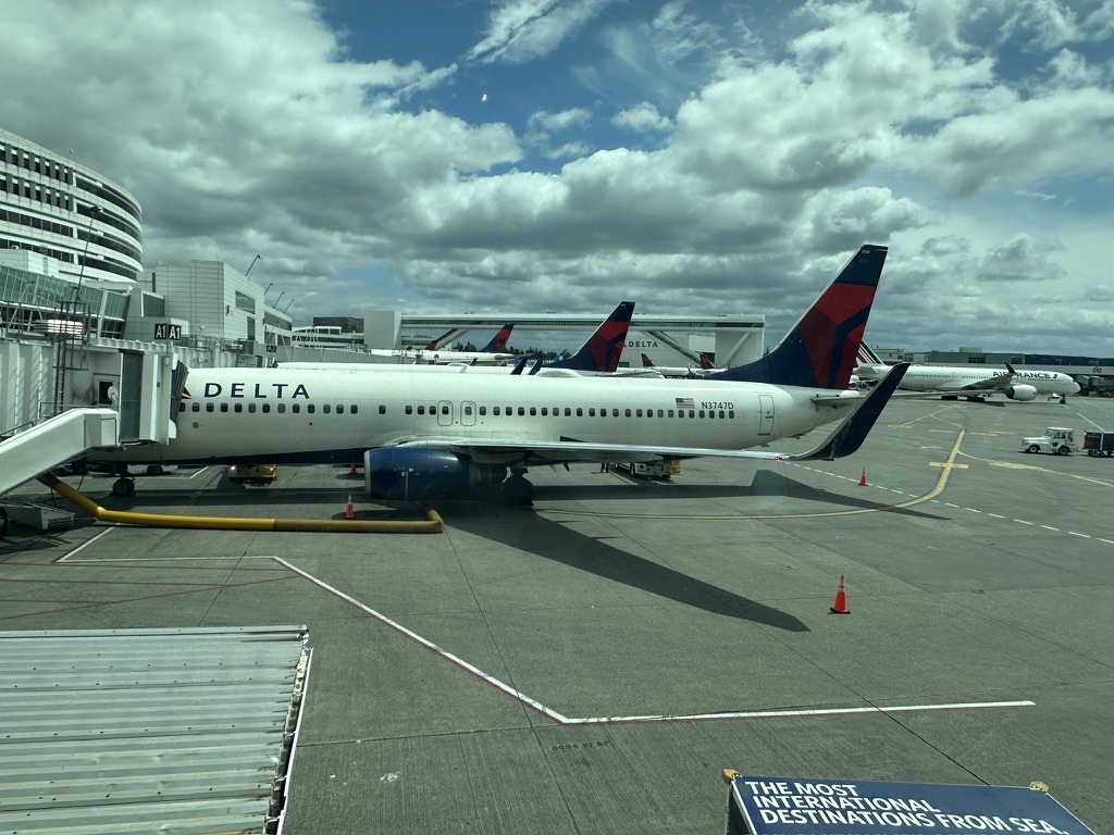 a plane parked at an airport