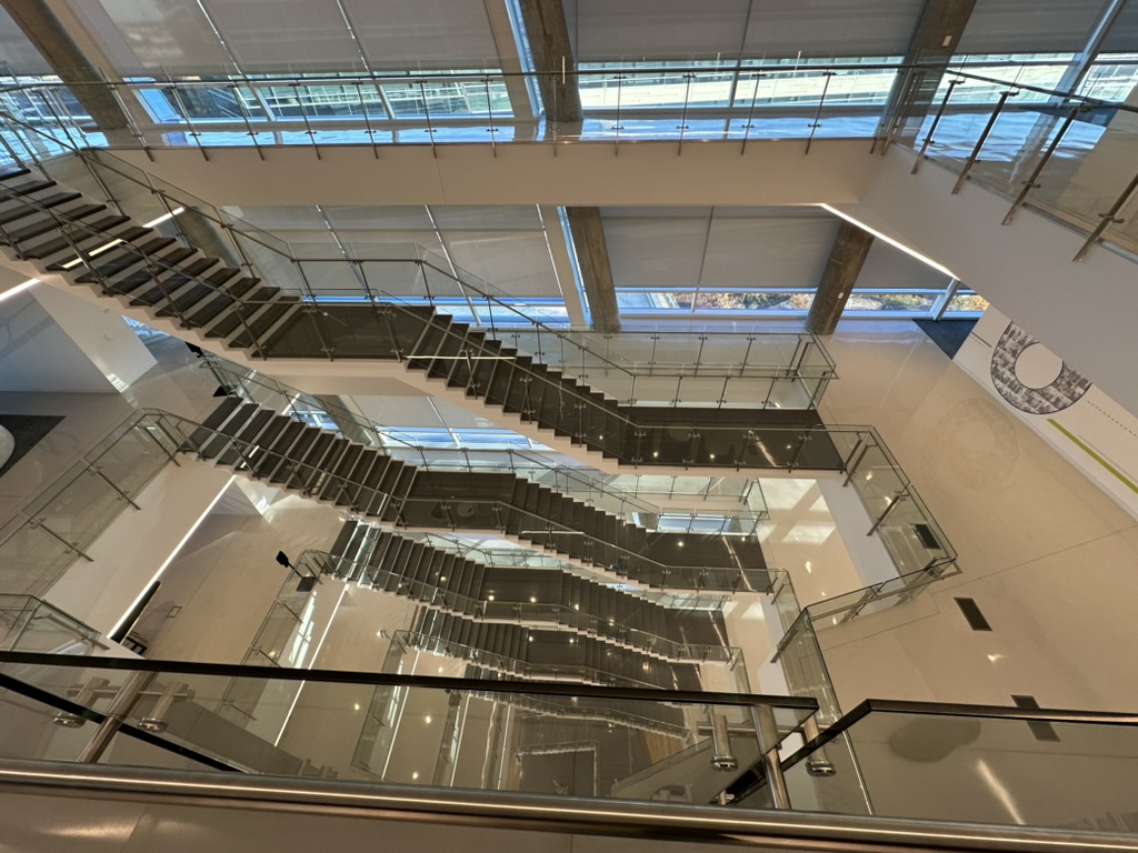 a staircase in a building