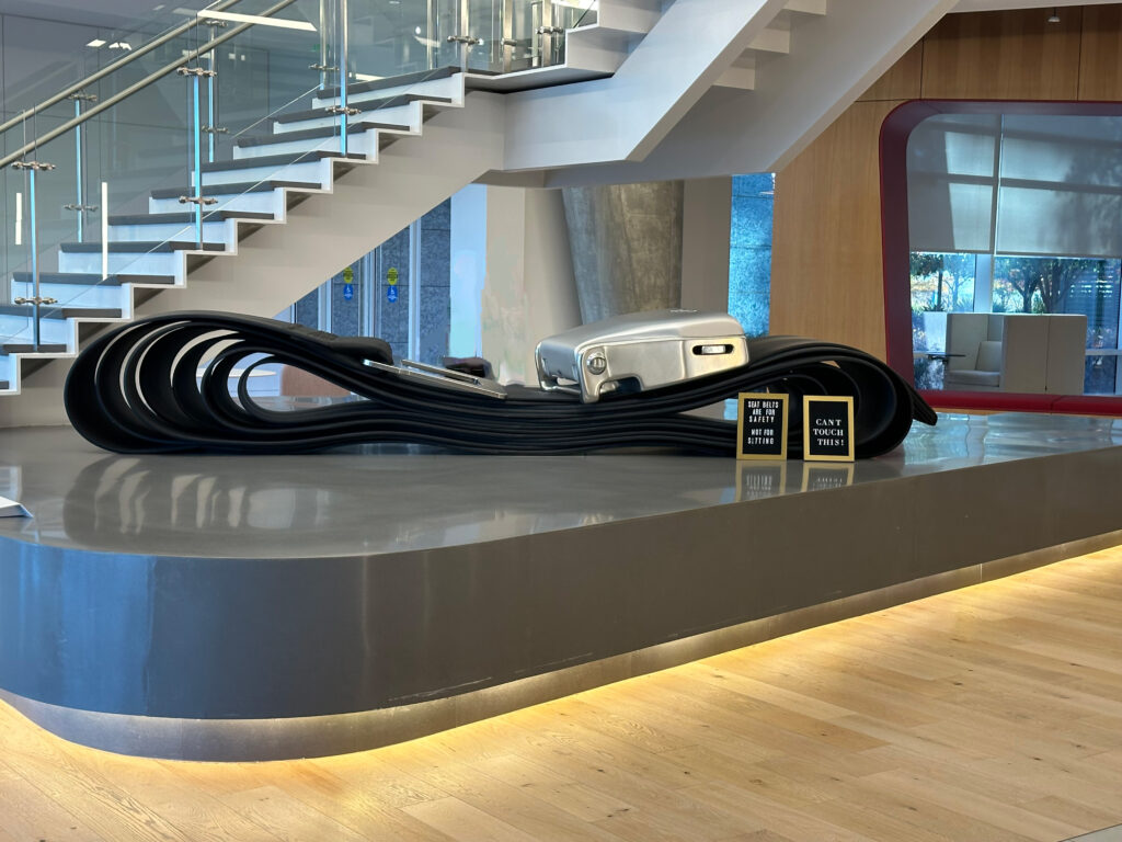 a large black cable on a platform