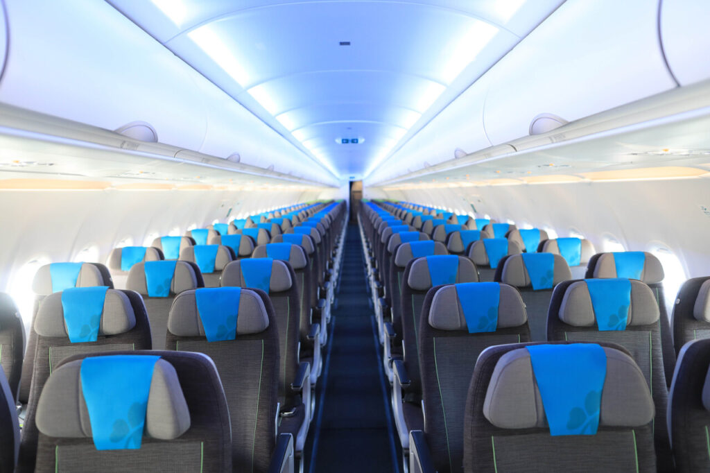 a row of seats in an airplane