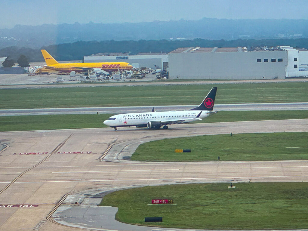 a plane on the runway