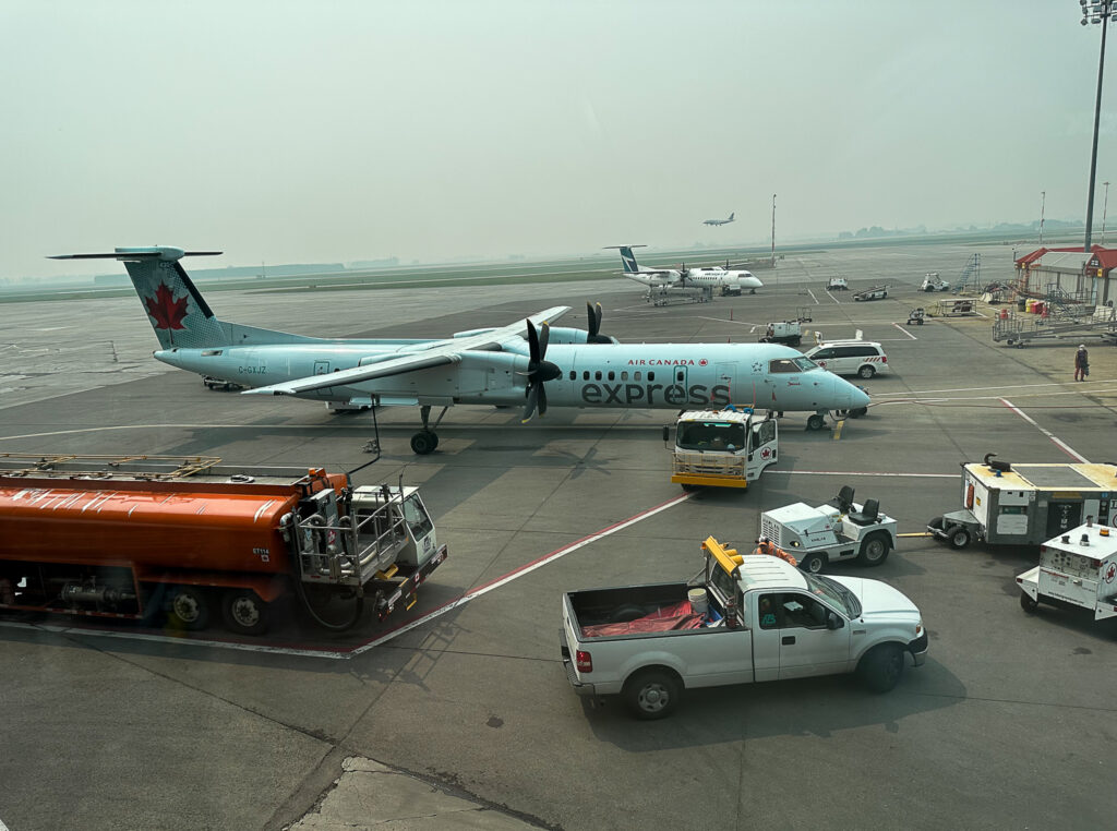 a plane on the runway