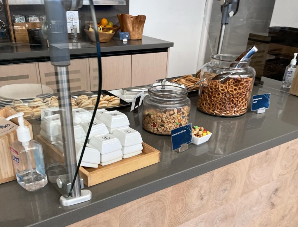 a counter with food on it