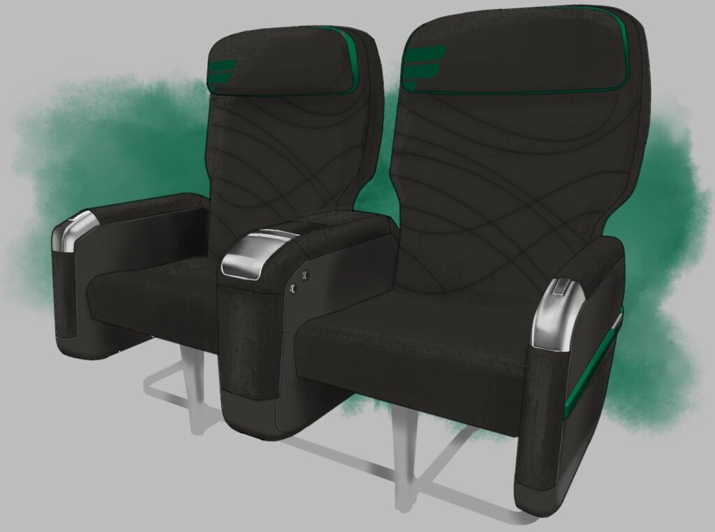 a black and green seats